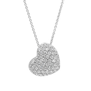 18K Diamond Puffy Heart Pendant on Cable Chain